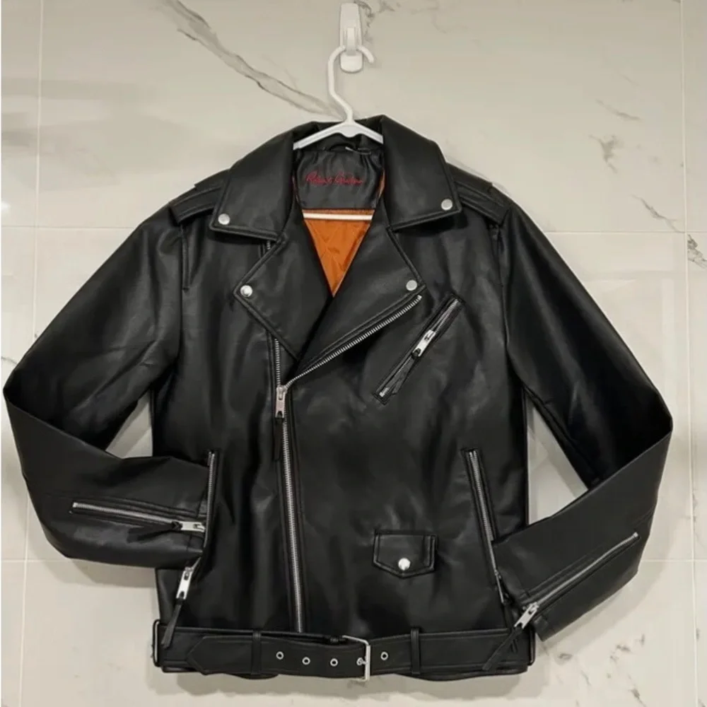 Robert Graham  Black Leather Racer Jacket Men Size Small New Without Tags - Picture 7 of 7